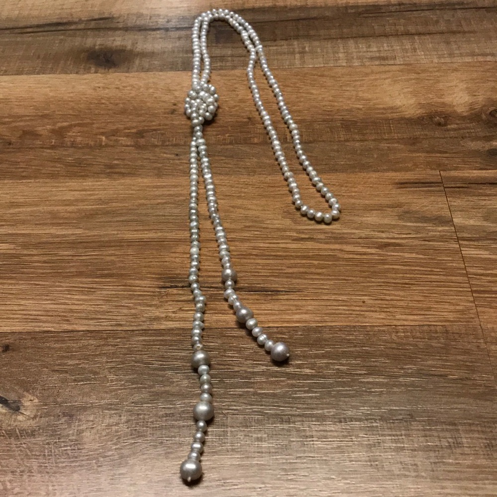 Grey freshwater pearl knot necklace